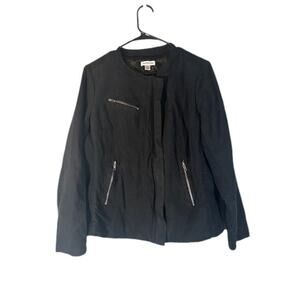 Joan Rivers Black Faux Suede Mandarin Collar Full Zipper Moto Jacket Women Sz M